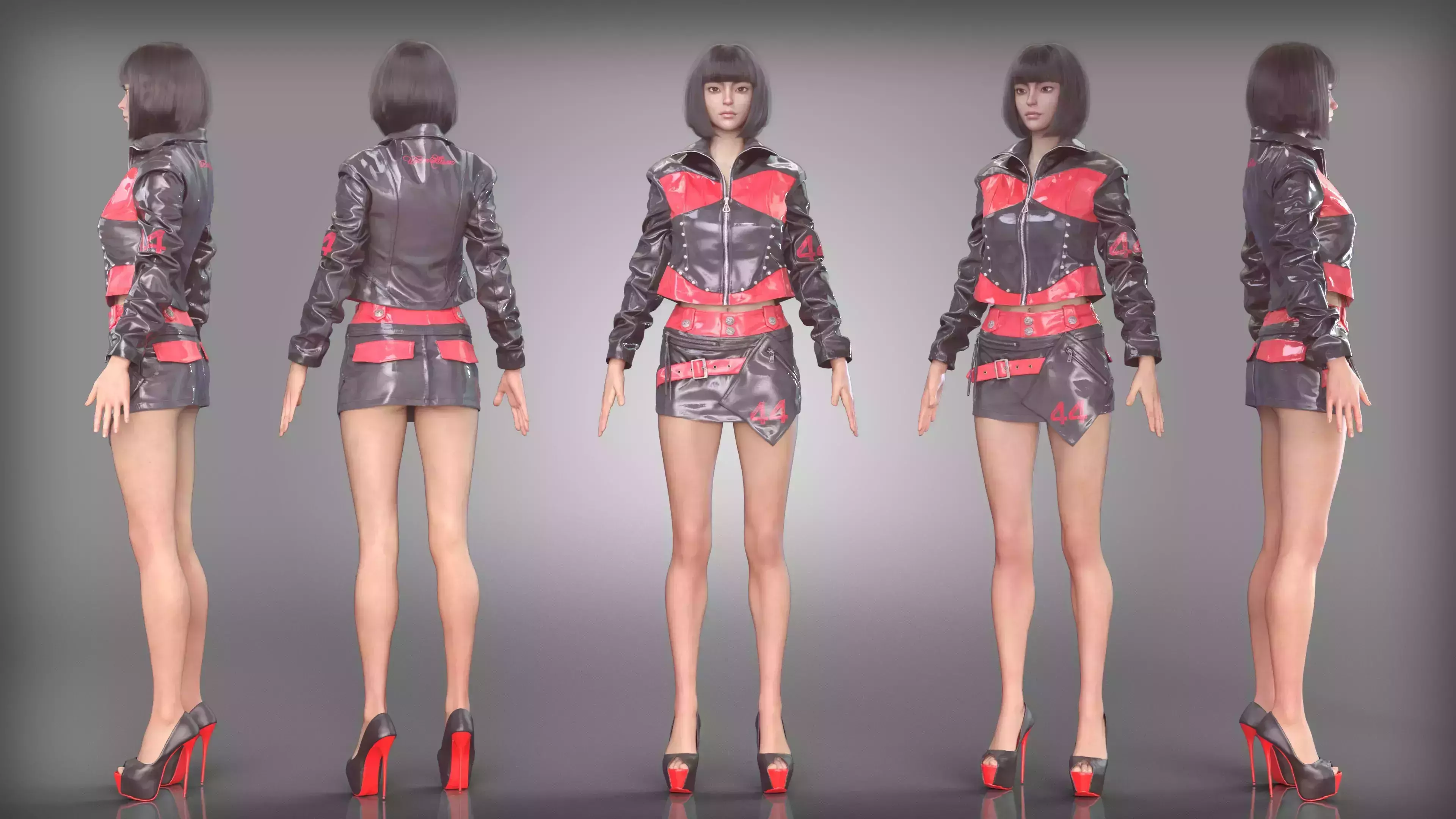 Red and Black Leather Outfit with High Heels Low-poly 3D model