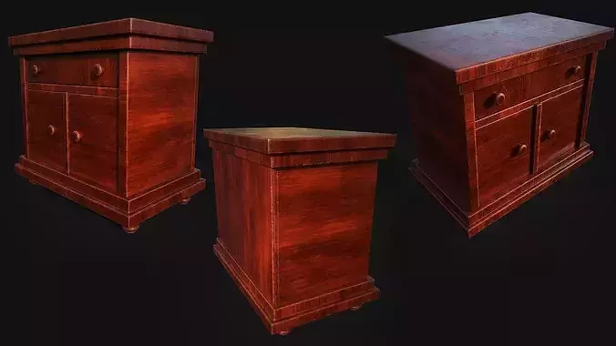 wooden almirah game ready 10 in one Low-poly 3D model 6