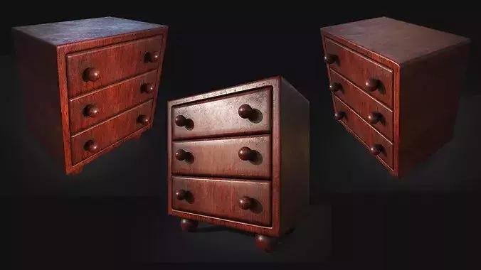 wooden almirah game ready 10 in one Low-poly 3D model 5