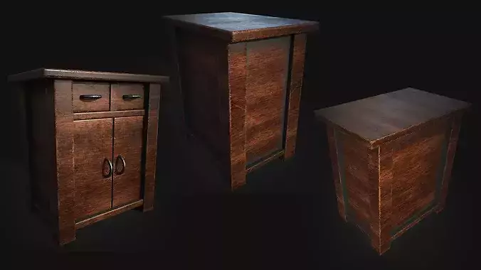 wooden almirah game ready 10 in one Low-poly 3D model 7