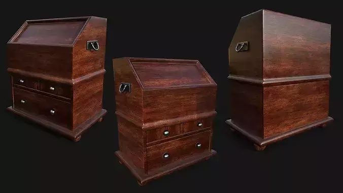 wooden almirah game ready 10 in one Low-poly 3D model 4