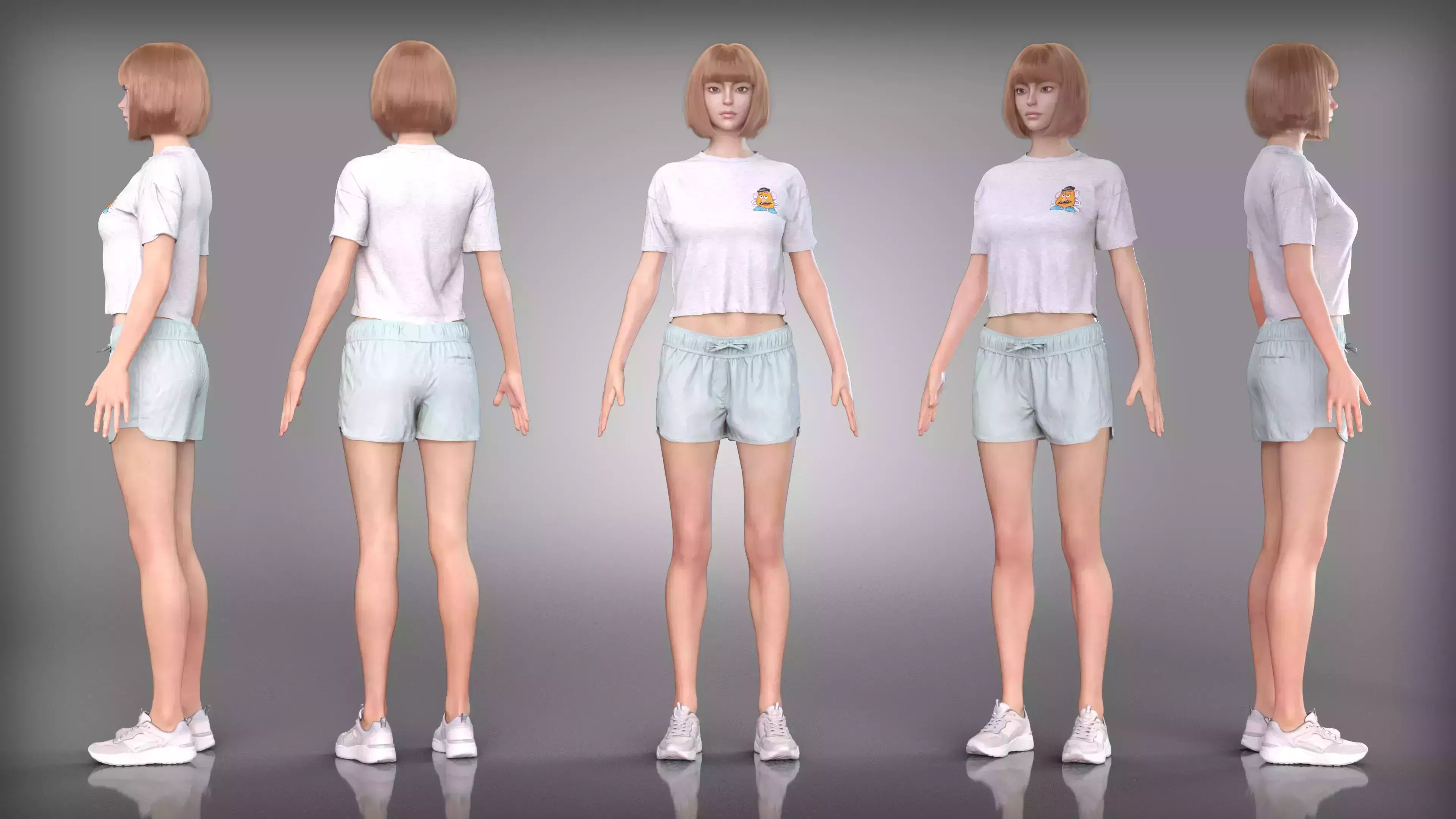 Casual Potato Crop Top Shorts and Sport Shoes Outfit Low-poly 3D model