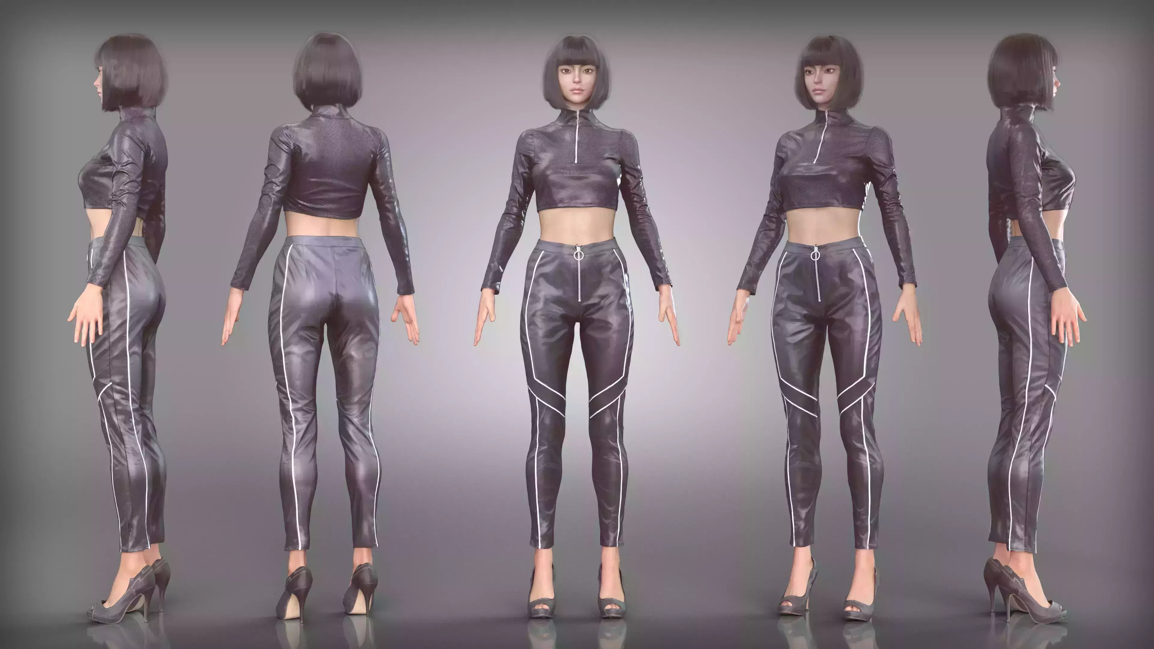 Black Leather Tracksuit with High Heels Low-poly 3D model