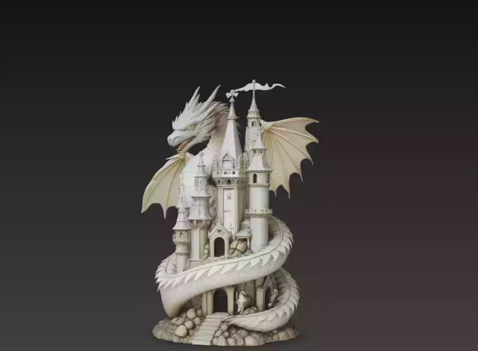 Fantasy Dragon Castle Tower Sculpture 3D print model
