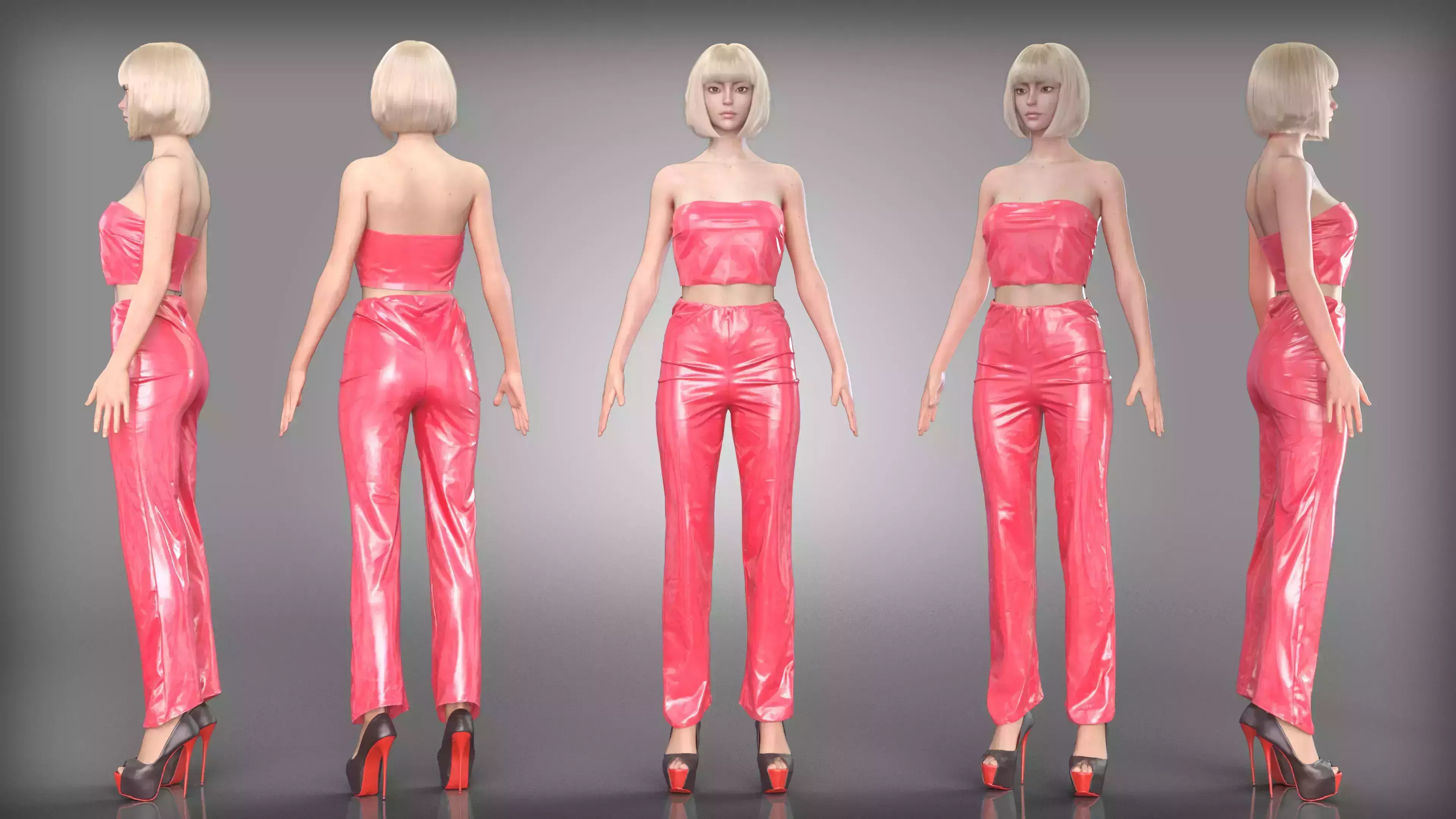 Red Vinyl Outfit with High Heels Low-poly 3D model