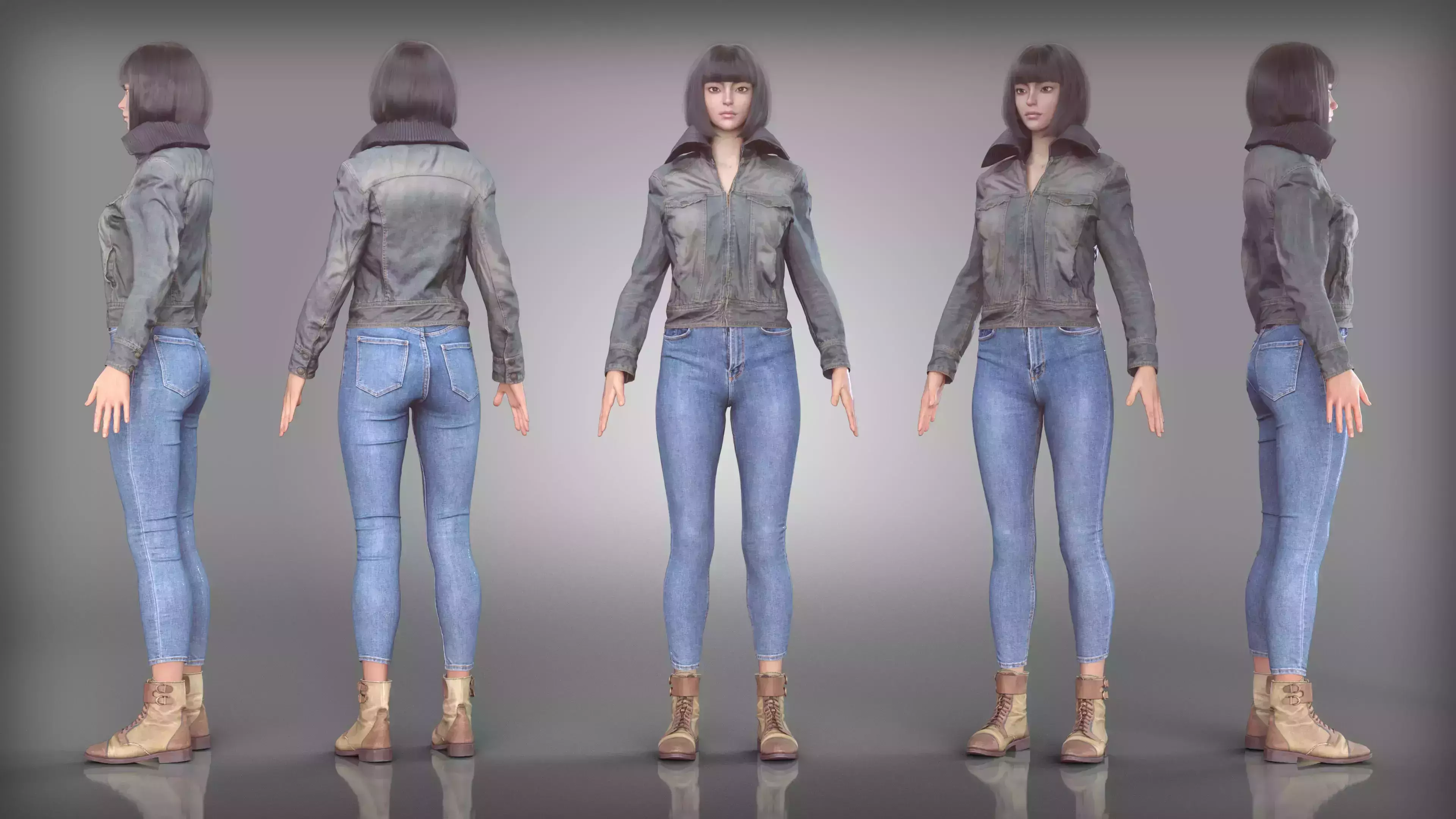Jeans Collared Jacket Blue Jeans and Walking Boots Low-poly 3D model