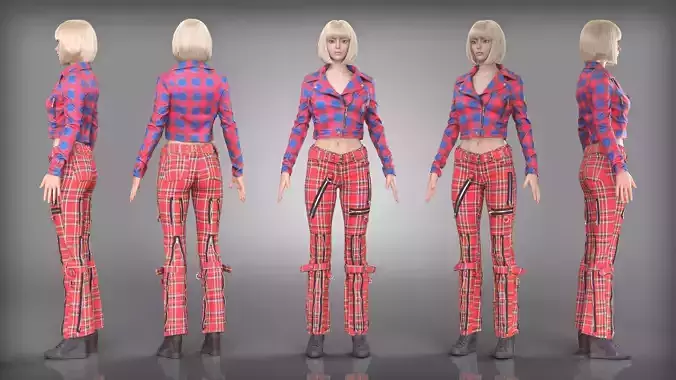 Red and Blue Plaid Biker Outfit