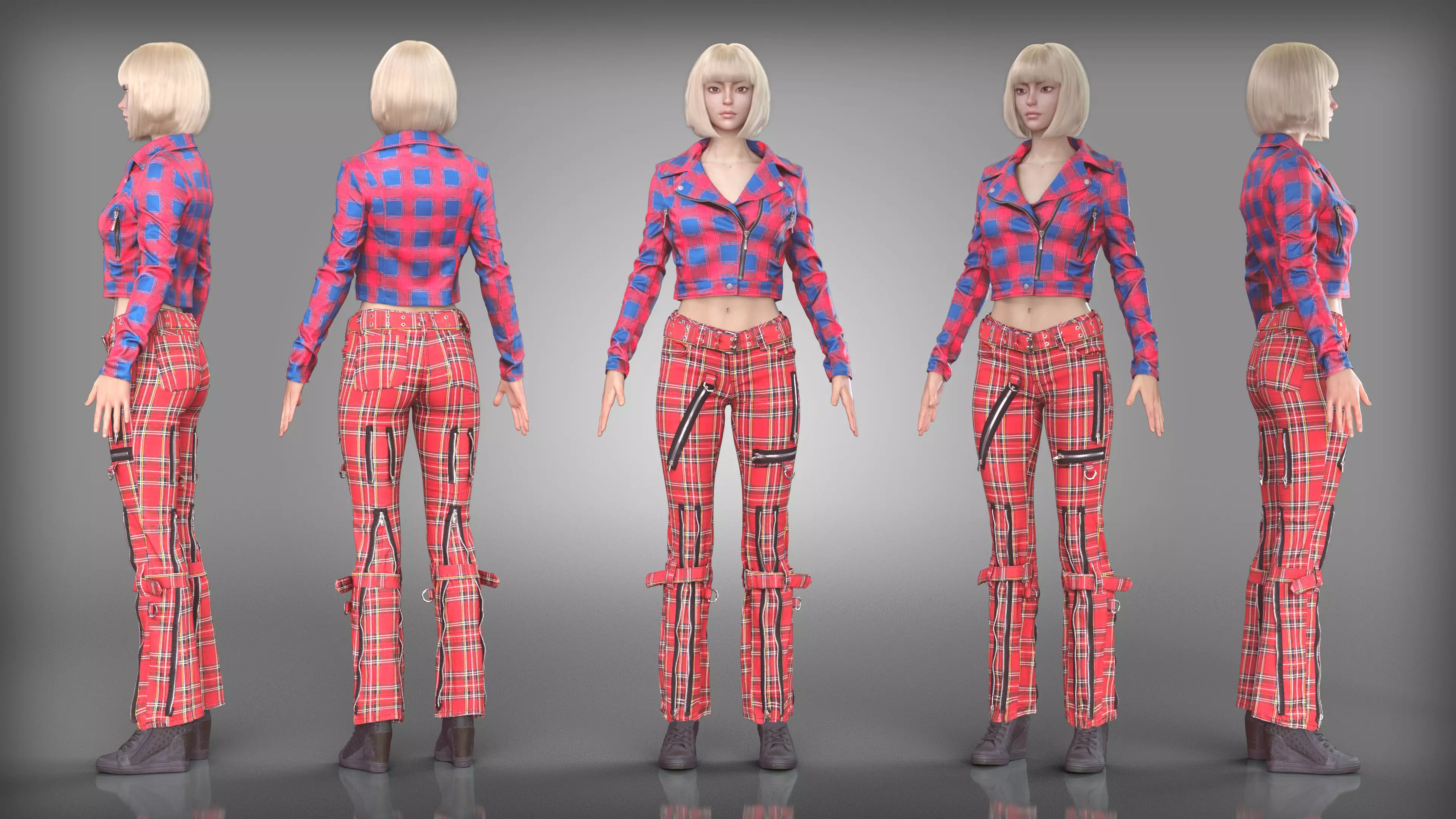 Red and Blue Plaid Biker Outfit Low-poly 3D model
