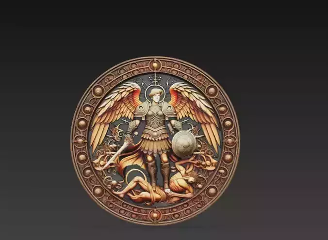 Saint Michael Archangel Round Relief Sculpture