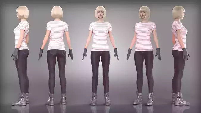 Striped Tee Dark Jeans Outfit with Leather Gloves Boots