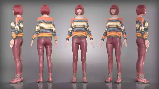 Striped Knit Sweater and Red Leather Pants Outfit