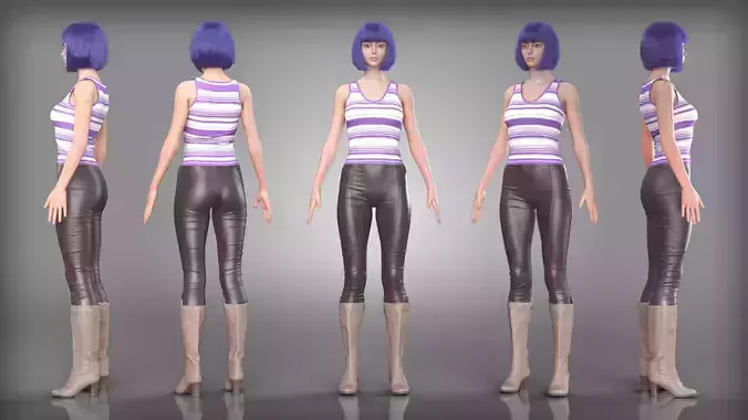 Purple Striped Tank Top Leather Leggings Outfit Leather Boots