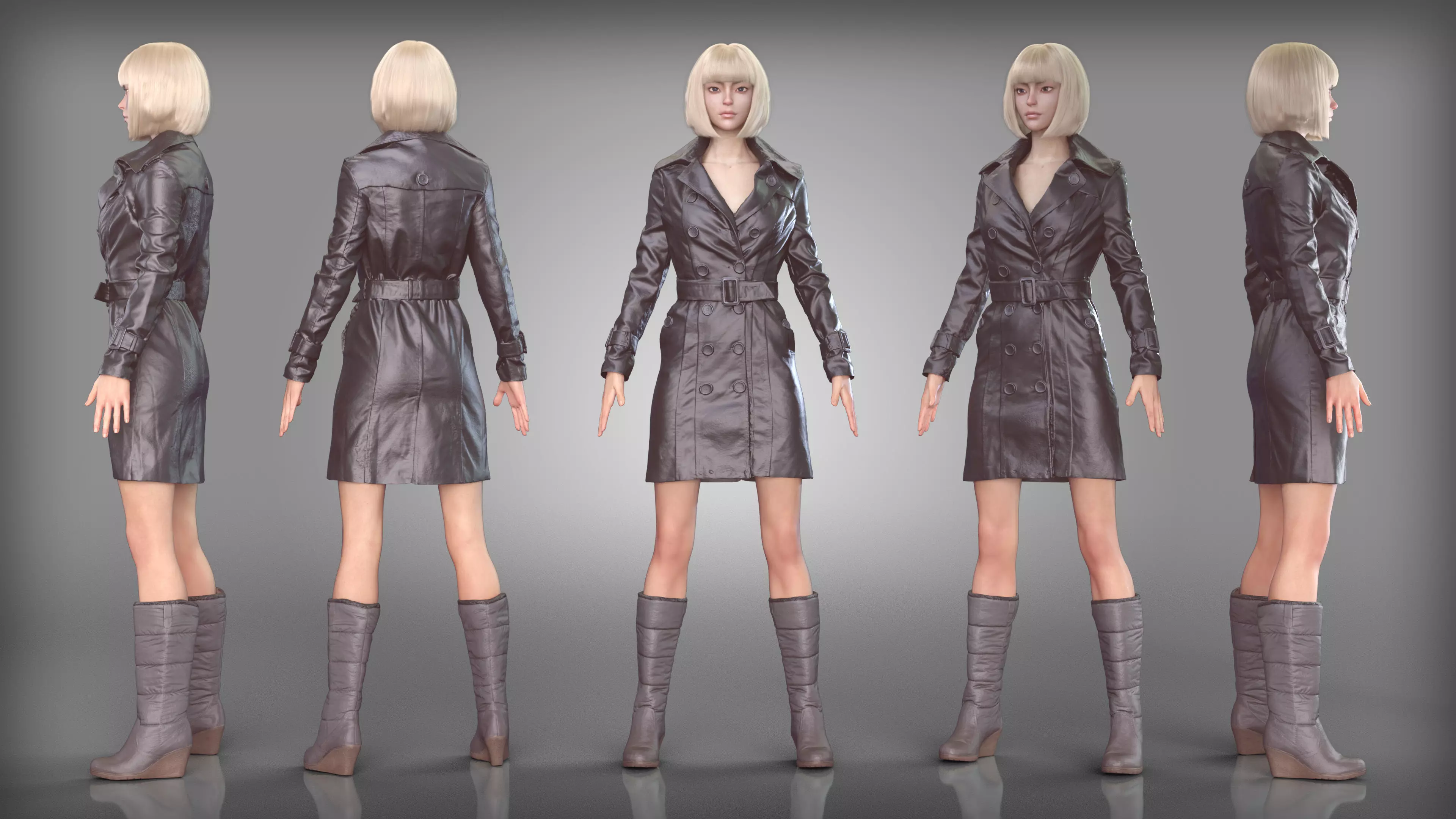 Leather Trench and Quilted Boots Low-poly 3D model