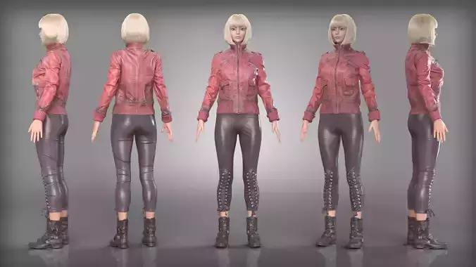 Red Leather Jacket and Laced Shiny Pants Outfit Leather Boots