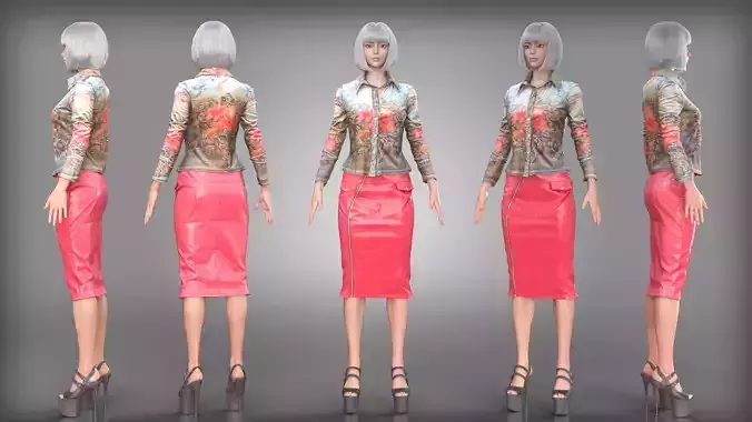 Floral Button Up Shirt and Pink Leather Pencil Skirt Outfit