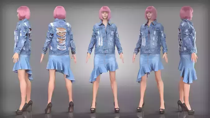 Denim Style Outfit with Ripped Back Jacket and Skirt