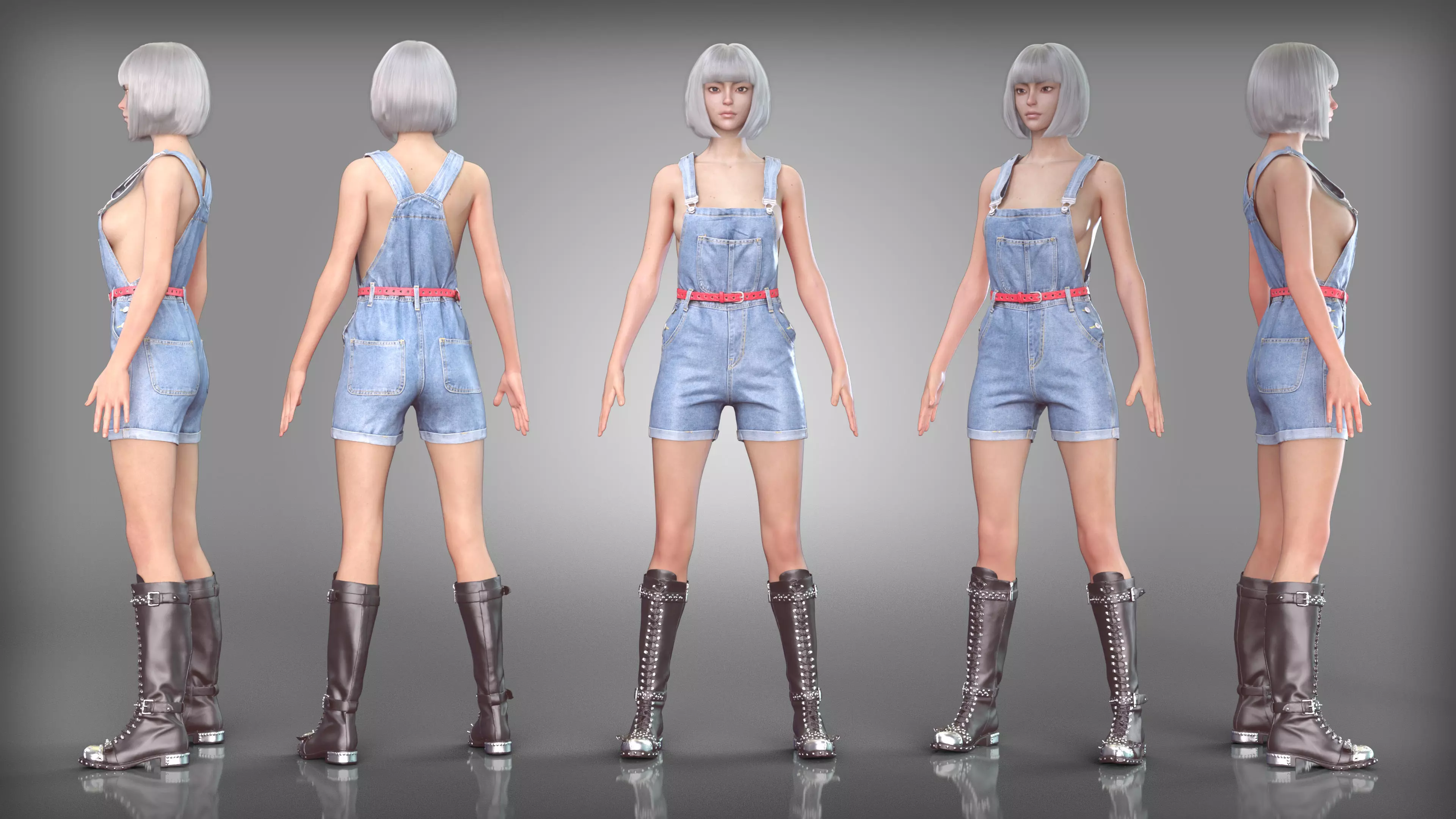 Denim Overalls and Studded Boots Outfit Low-poly 3D model
