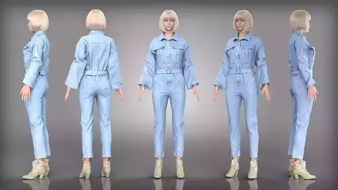 Denim Jumpsuit and Patterned Boots Outfit
