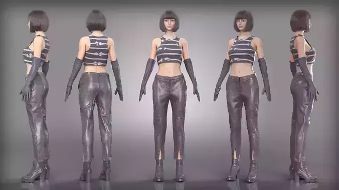 Bone Crop Top Crocodile Print Pants and Long Gloves