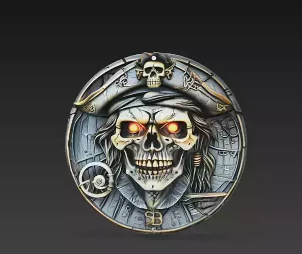 Pirate Skull Captain Medallion Relief