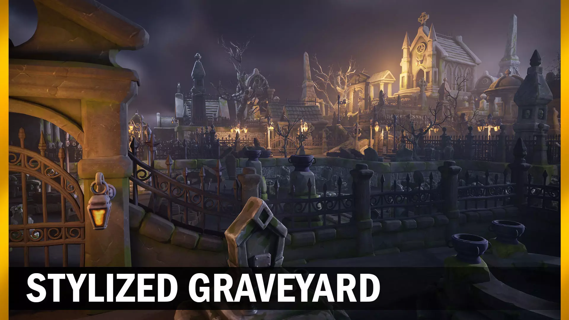 Stylized graveyard Low-poly 3D model