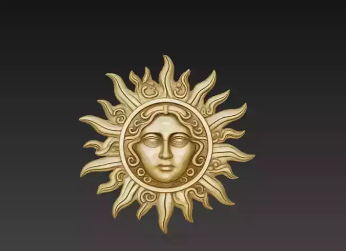 Ancient Sun God Face Wall Relief Celestial Ornament STL 
