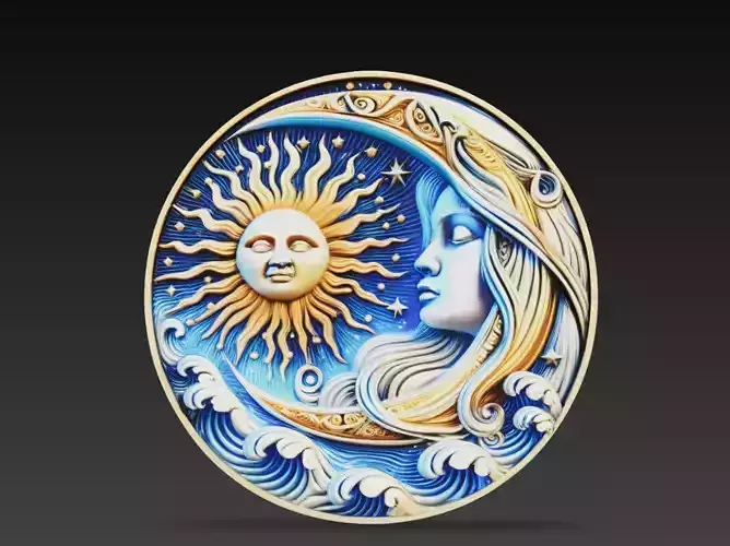 Celestial Sun Moon Ocean Relief