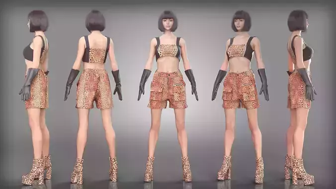 Leopard Print Outfit with Black Gloves and Platform Boots