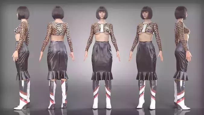 Leopard Print Crop Top Leather Wobble Skirt Outfit Elegant Boots