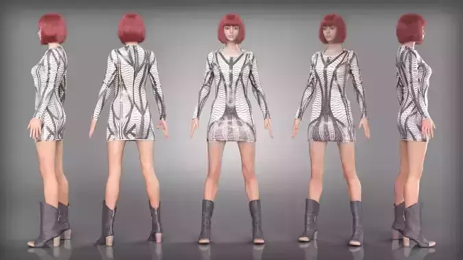Futuristic Geometric Dress with Knee High Boots