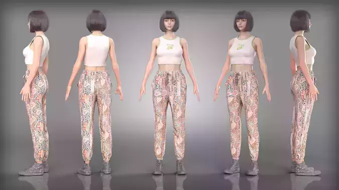 Frog Crop Top Paisley Flower Joggers Outfit Spike Flat Shoes