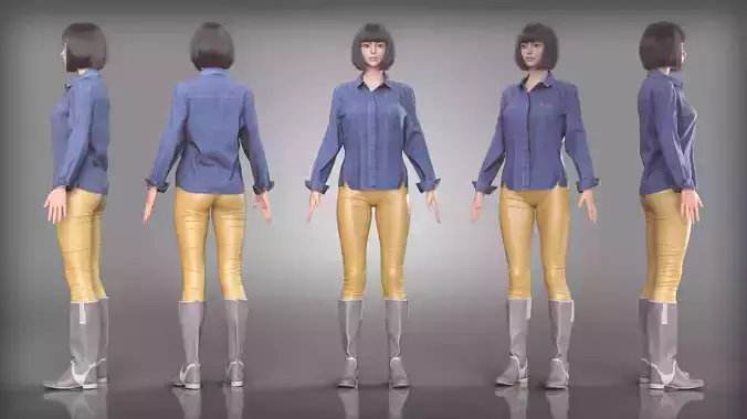 Denim Shirt Yellow Pants and Gray Boots Outfit