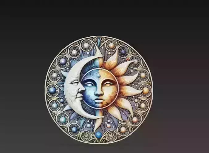 Sun and Moon Dual Face Celestial Wall Relief Ornament STL