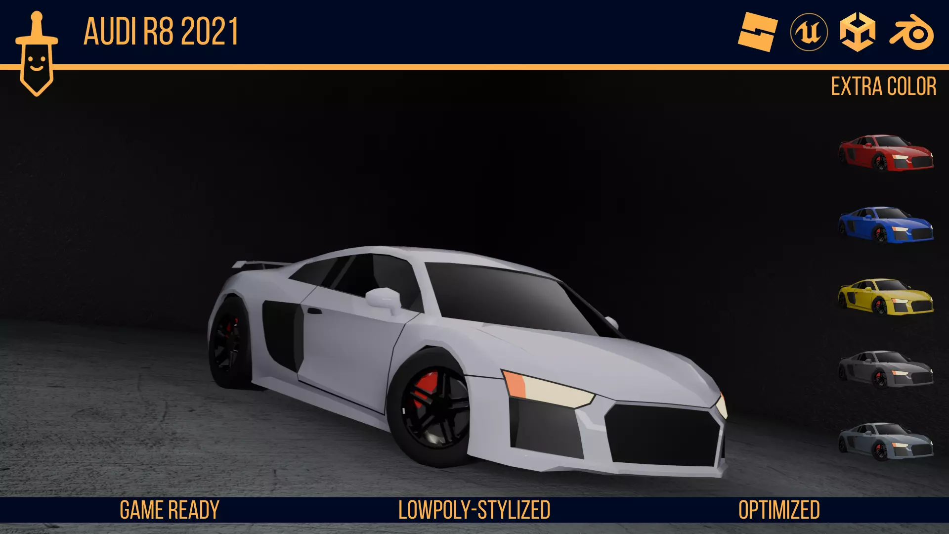 Stylized Audi R8 - Game Ready Low-poly 3D model