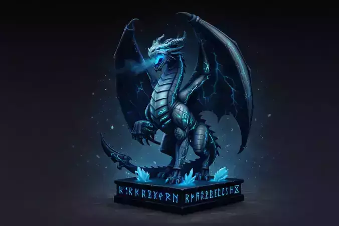 Arcane Crystal Dragon Stylized Fantasy Guardian Statue