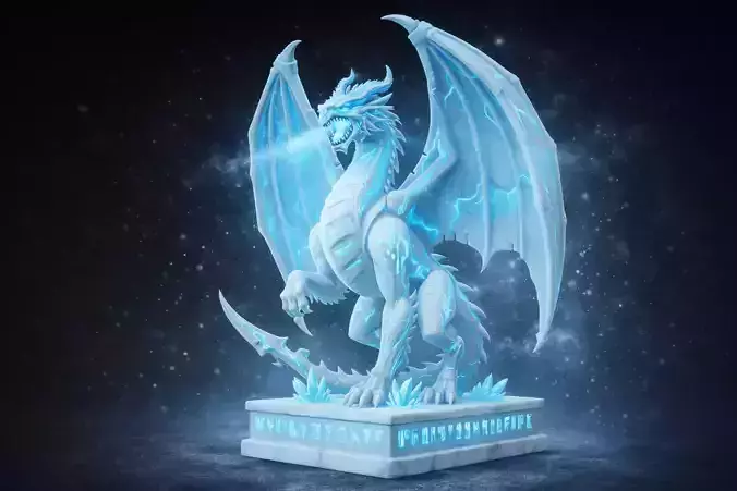 Frost Rune Dragon Fantasy Ice Dragon Statue