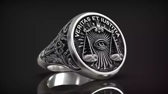 All Seeing Eye Signet Veritas et Iustitia Masonic Style Ring