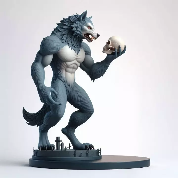 3740 Werewolf Howling with Skull Minimalist Statue STL 3D print model