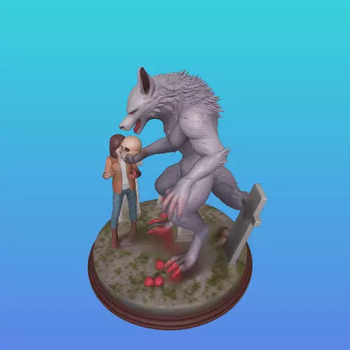 3741 Werewolf Howling with Skull Minimalist Statue STL 3D print model