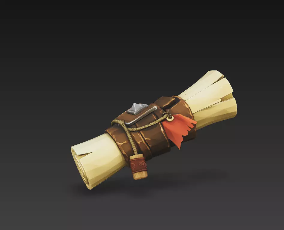 Stylized Fantasy Rolled Parchment Scroll with Leather Binding 3D model