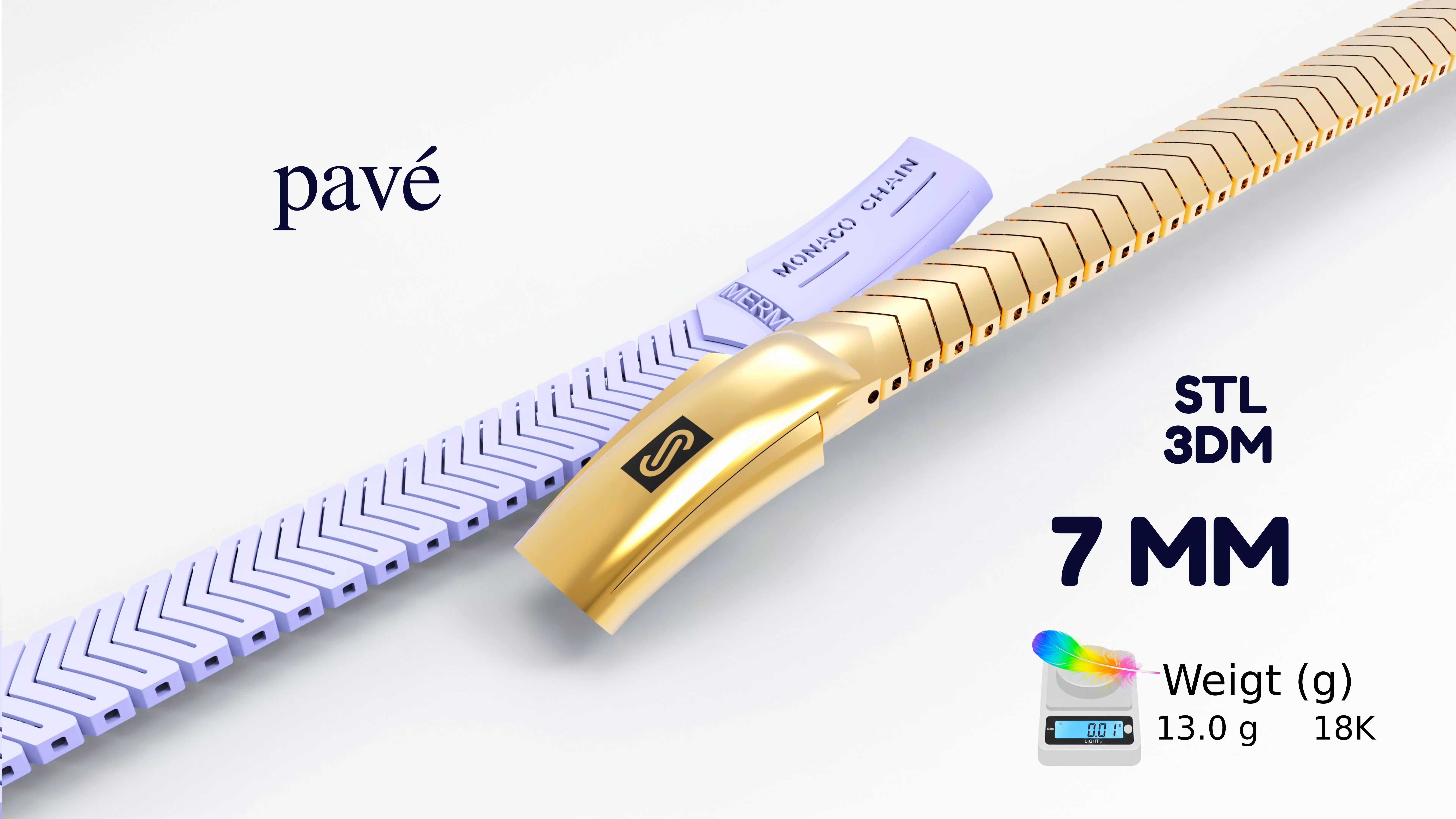 MONACO CHAIN MERM BRACELET-7mm-plain 3D print model