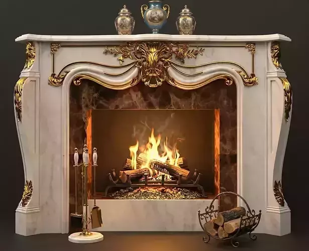 Classic Marble Fireplace - High Quality 3D Model 05