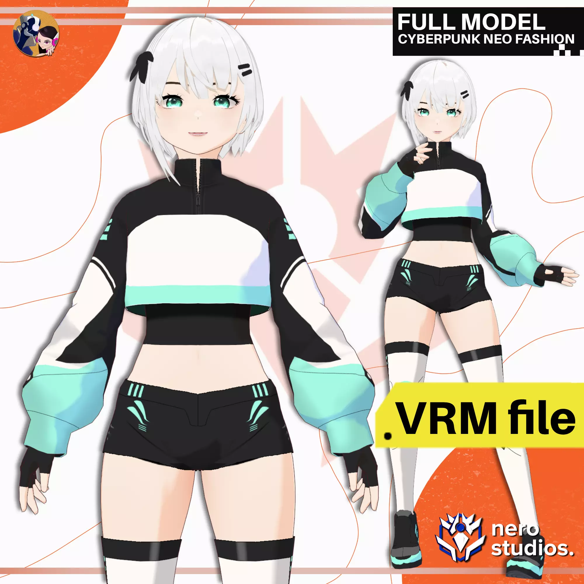 VRM CYBERPUNK NEO FASHION SPORTS OUTFIT ANIME CELL SHADED 3D model