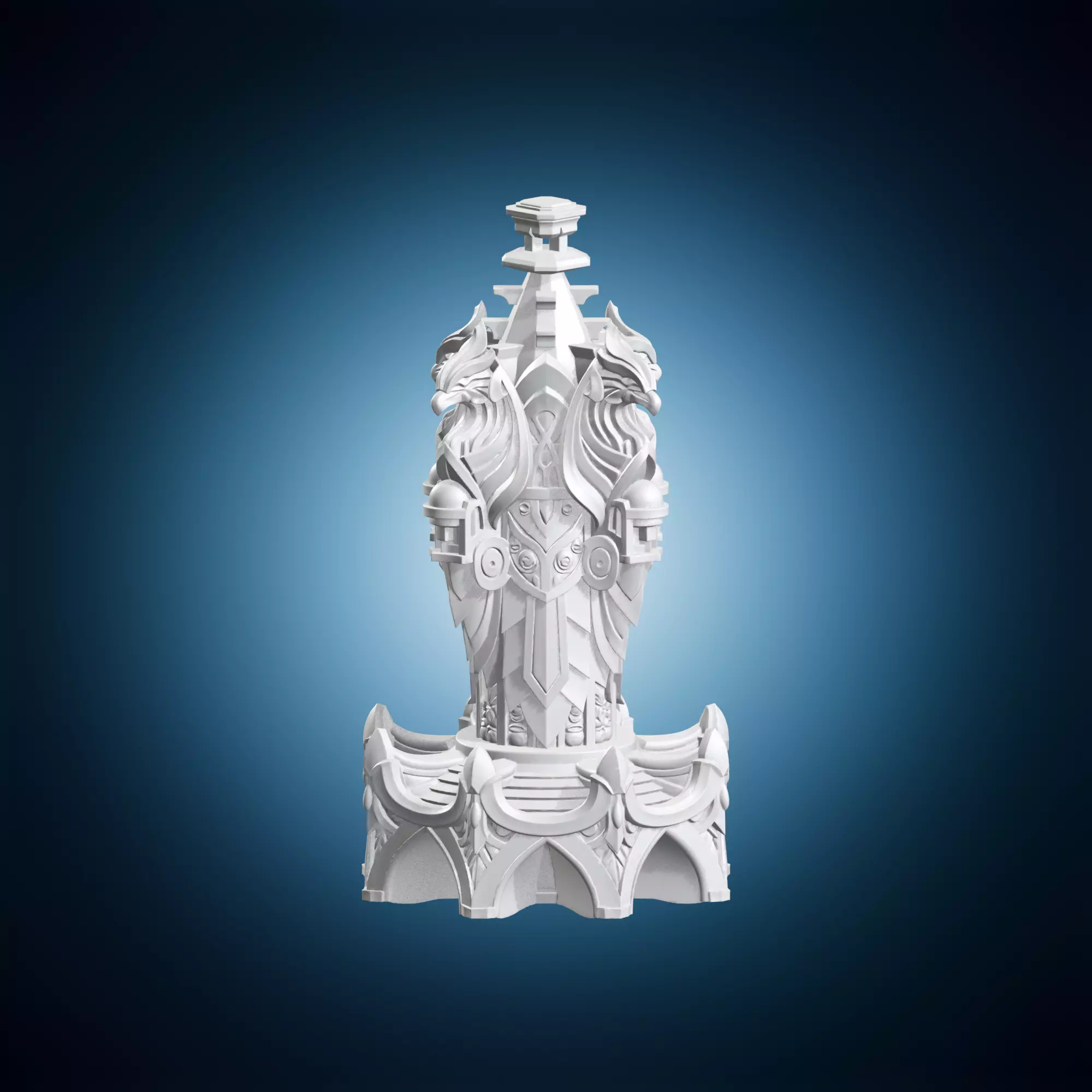 Ornate Fantasy Pillar with Griffin Statues 3D print model