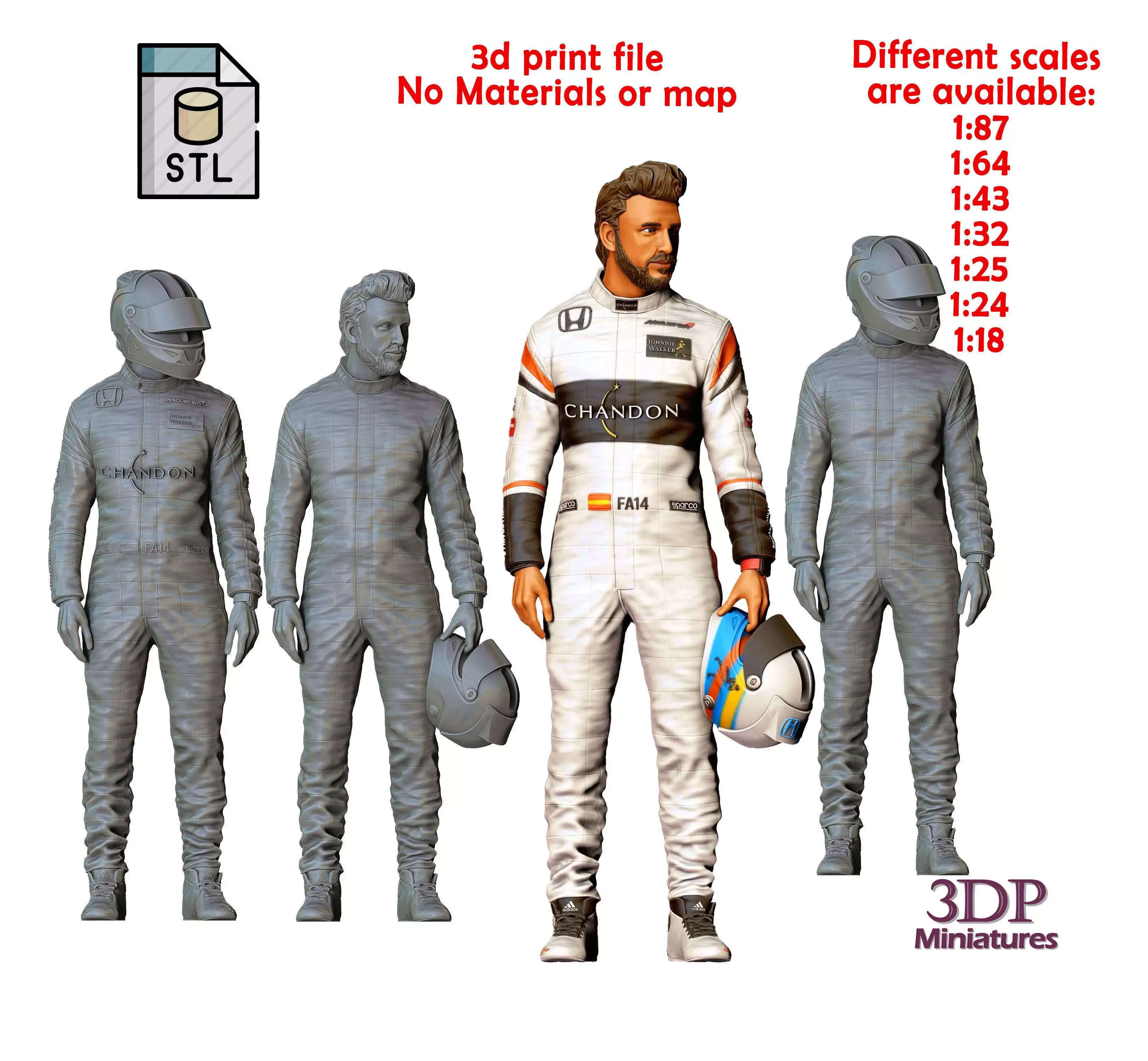 Fernando Alonso racing driver 3D print model