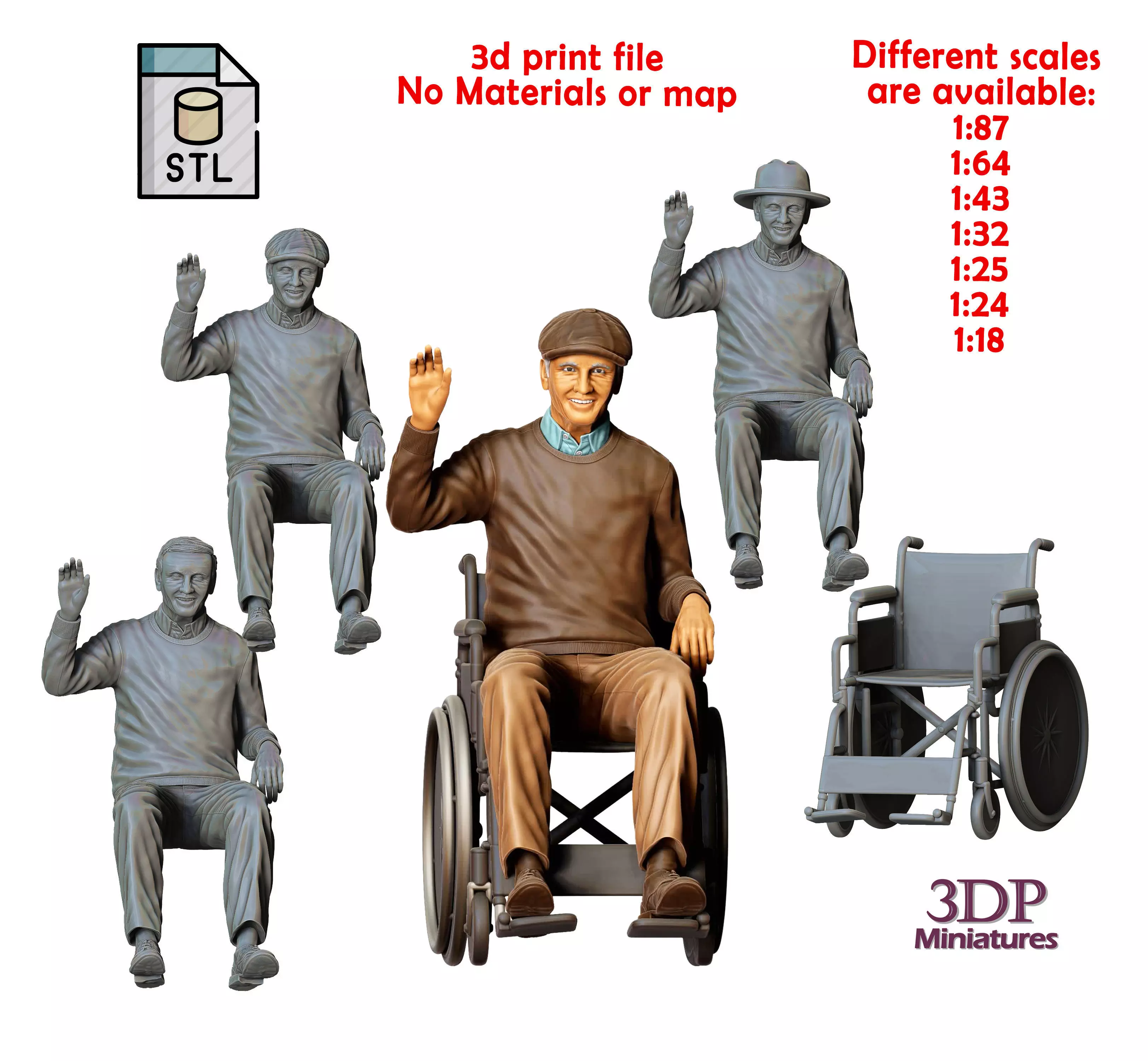 N2 Old man sitting in a wheelchair 3D print model