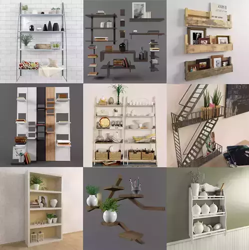 Shelf set kitchen with pots and pans