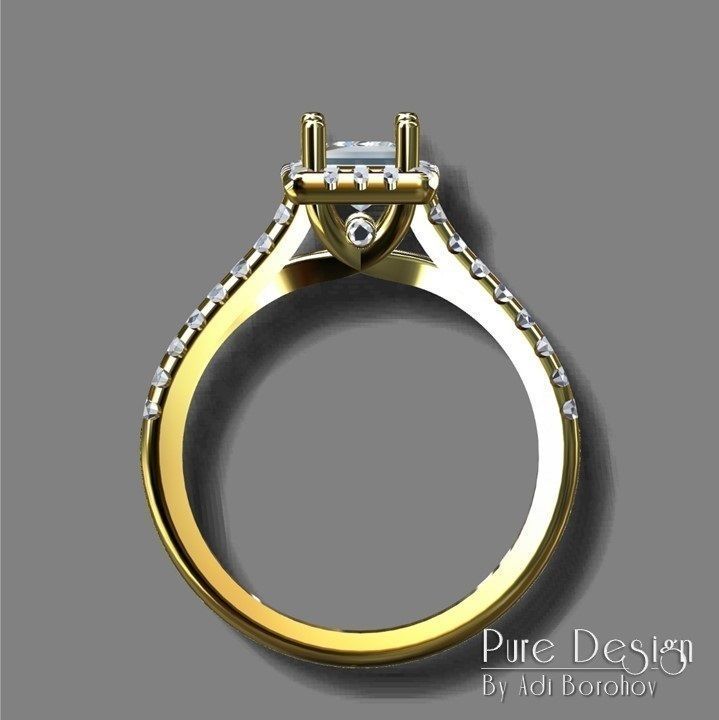 Ring Square Central Stone 3D print model_5