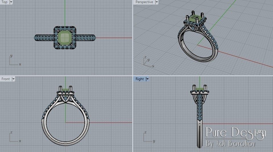 Ring Square Central Stone 3D print model_7