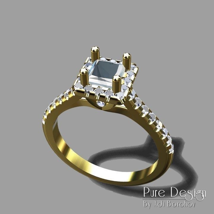 Ring Square Central Stone 3D print model_4